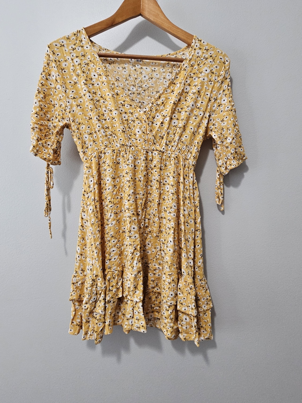 Yellow Floral V-Neck Mini Dress